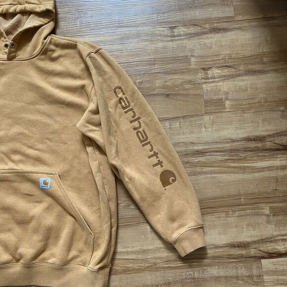 CARHARTT Mens XL Original Fit Yellow Hoodie Sweatshirt Workwear Sleeve Spellout* - Picture 5 of 16